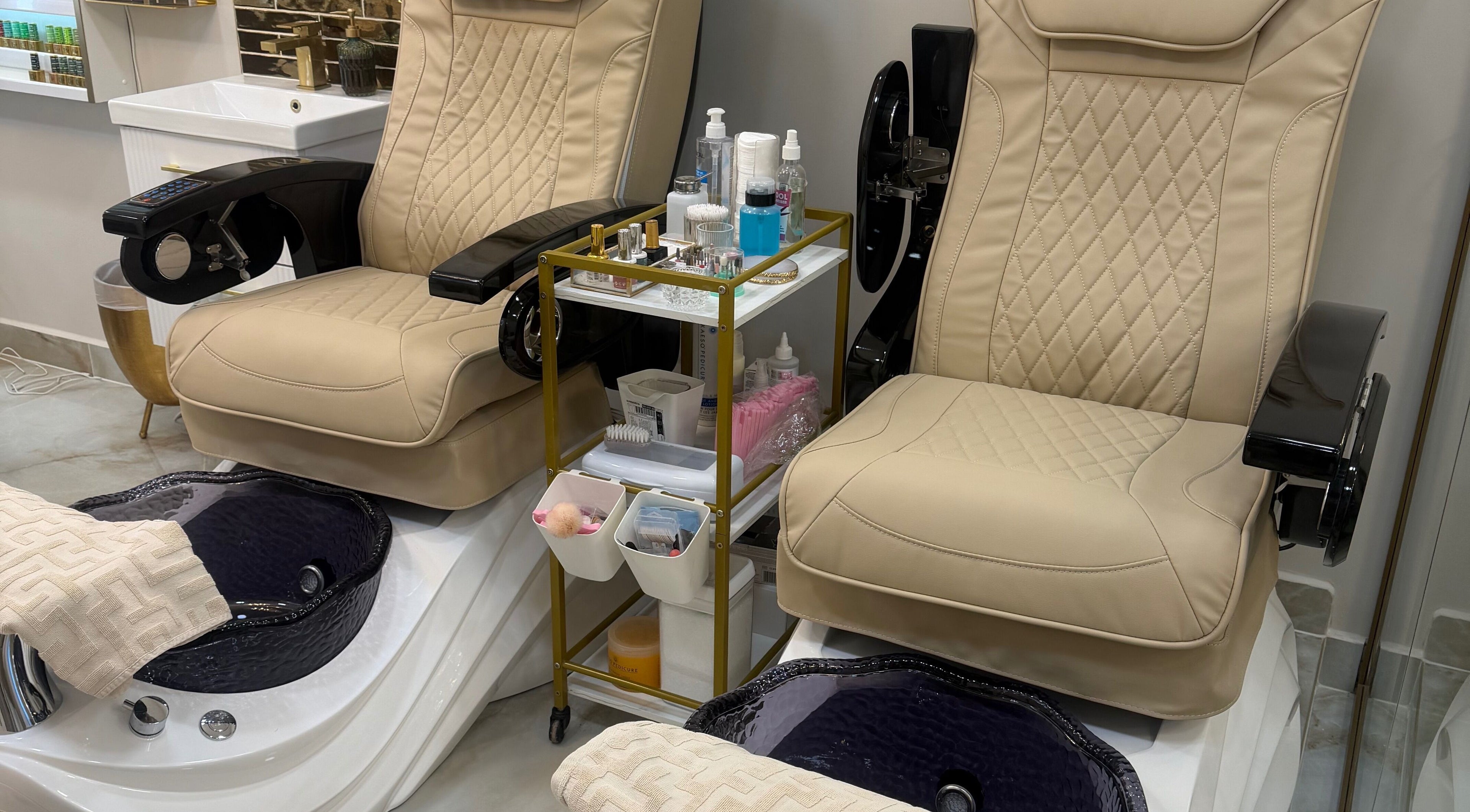Luxurious pedicure chairs at Polished Beauty in Telscombe Cliffs, England, GB for a relaxing experience.