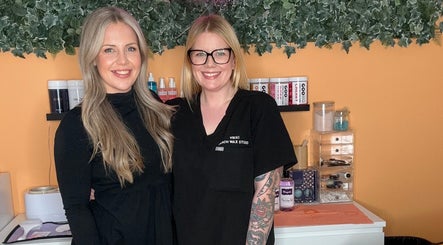 Beauticians at Peach Wax Studio, Kelso, Scotland, GB, standing together and smiling warmly.