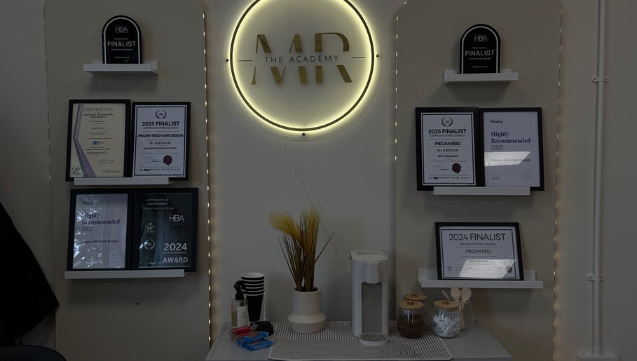 Awards and certificates at Megan Reid Hair Design in Clydebank, Scotland, GB, spotlight the salon's excellence.