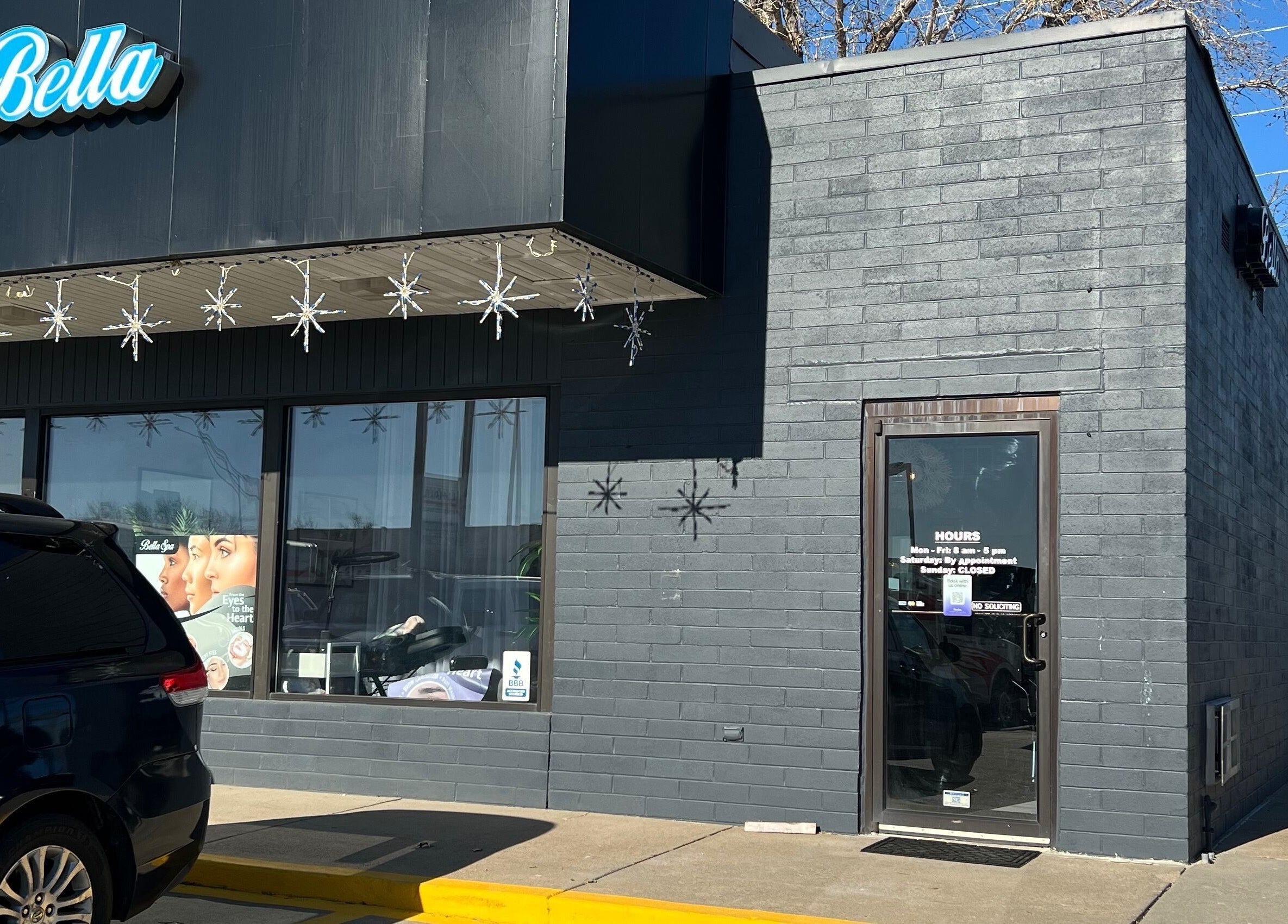 Bella Spa exterior, Omaha, Nebraska, US showcasing modern design and inviting entrance.