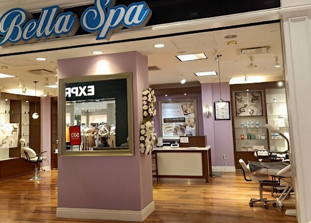 Front view of Bella Spa in Omaha, Nebraska, US showcasing a chic interior with purple accents.
