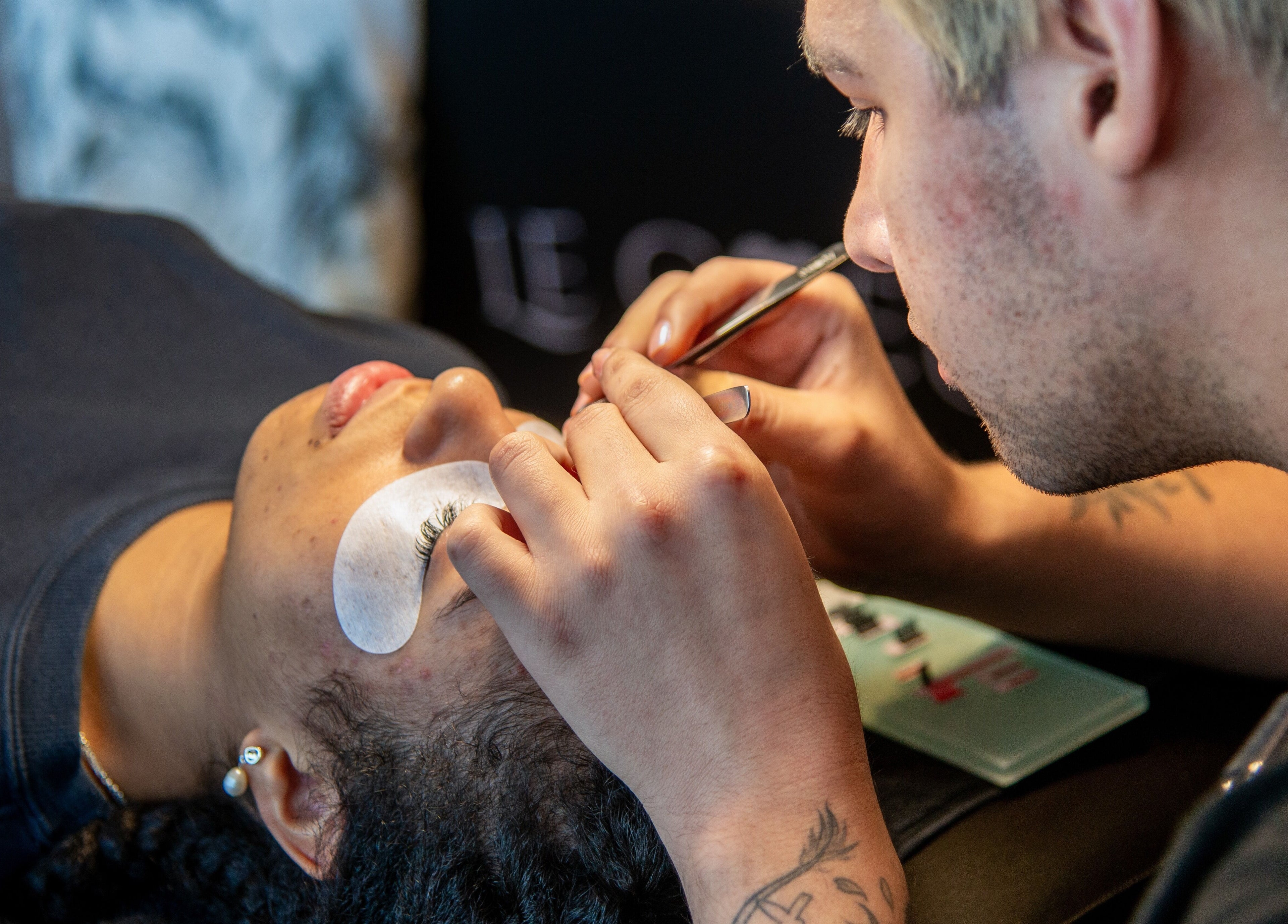 Technician applying eyelash extensions at Blink & Brow Co. DOWNTOWN LANGLEY, Langley City, British Columbia, CA.