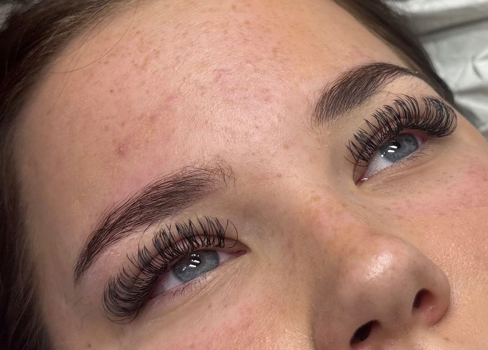 Close-up of elegant eyelash extensions at Megs beauty bar, Little Lever, England, GB.
