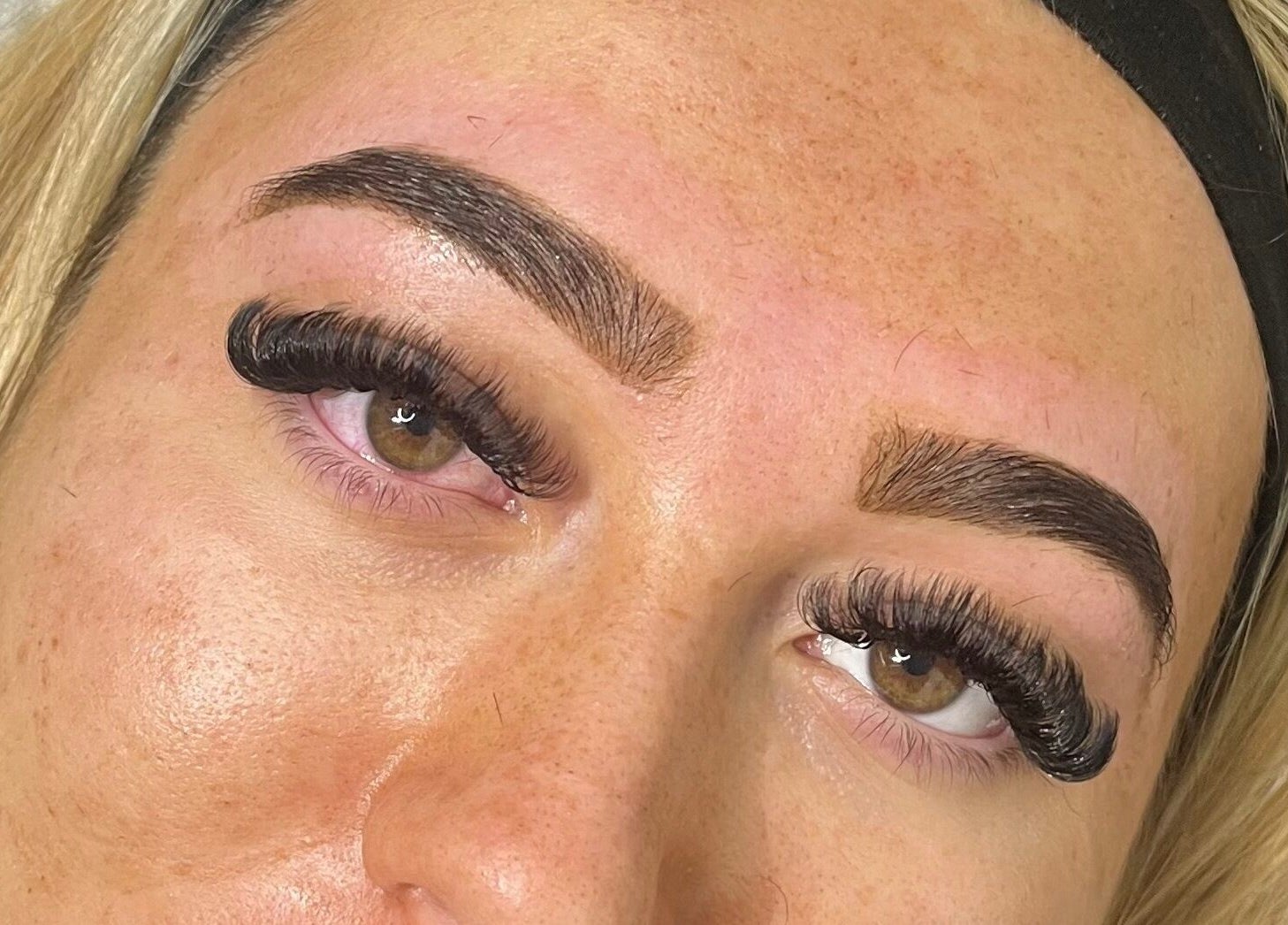 Close-up of styled lashes and brows at Megs Beauty Bar, Little Lever, England, GB.