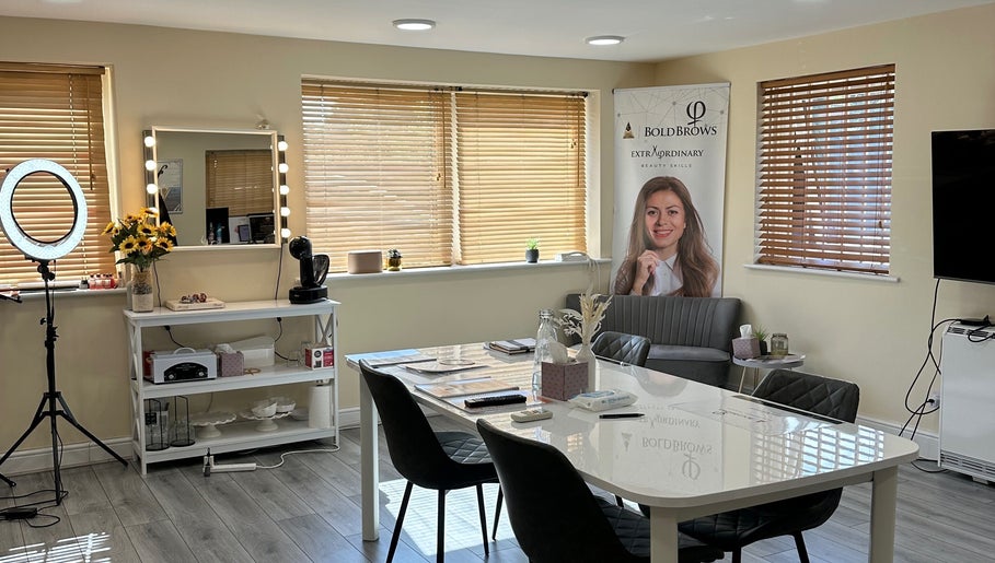 Elegant interior of Extraordinary Beauty Skills by Aleksandra Yaneva in Northwood, England, GB featuring beauty setup.