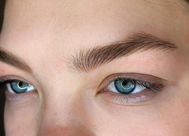 Close-up of expertly shaped eyebrows by Extraordinary Beauty Skills by Aleksandra Yaneva, Northwood, England, GB.
