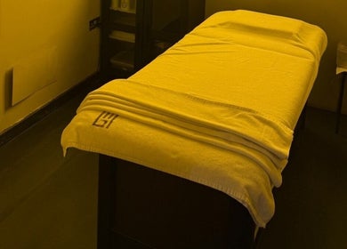 Tranquil massage room at Project Hairway - Jumeirah, Dubai, Dubai, AE, featuring a neatly prepared table.