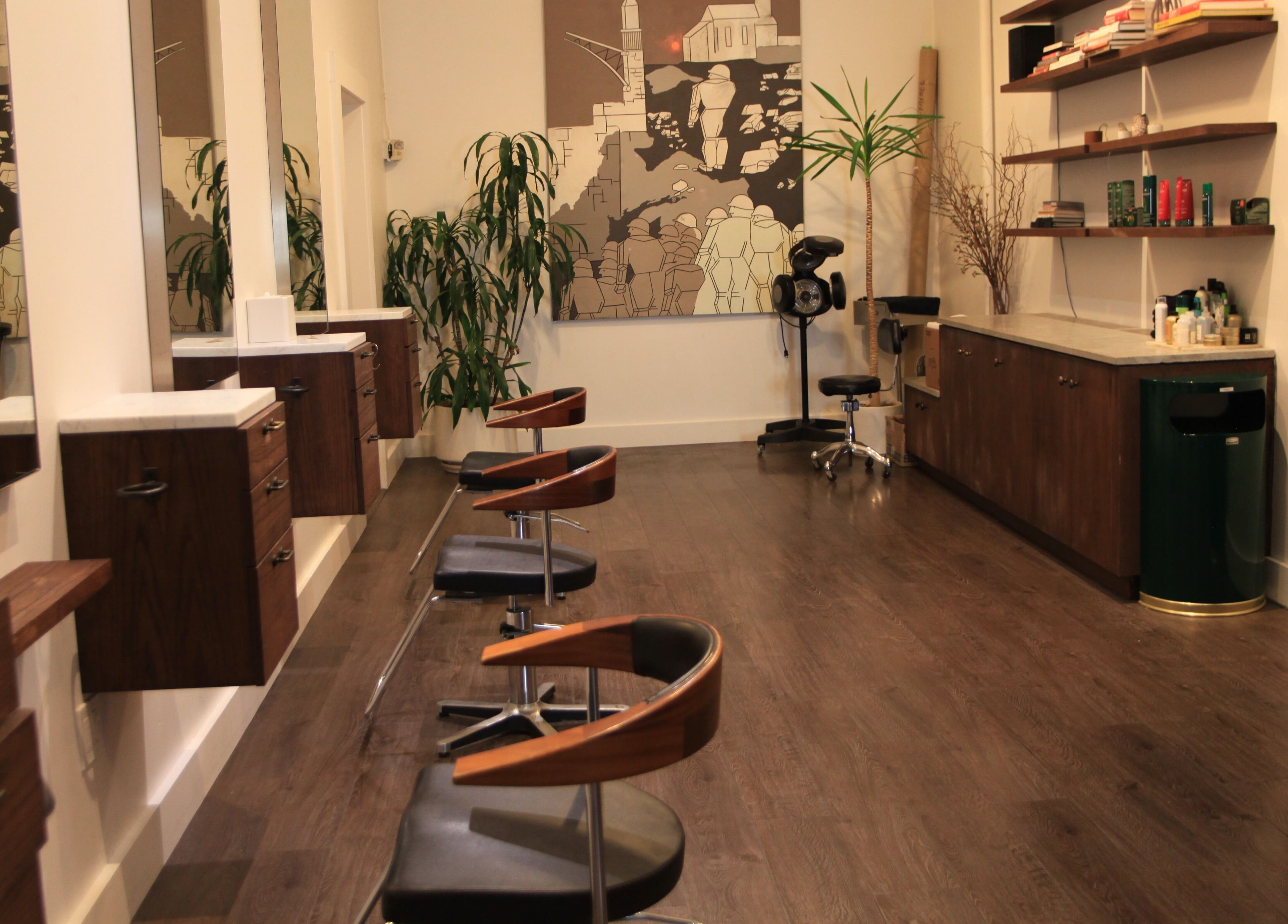 Modern salon interior at David James San Francisco, located in San Francisco, California, US.