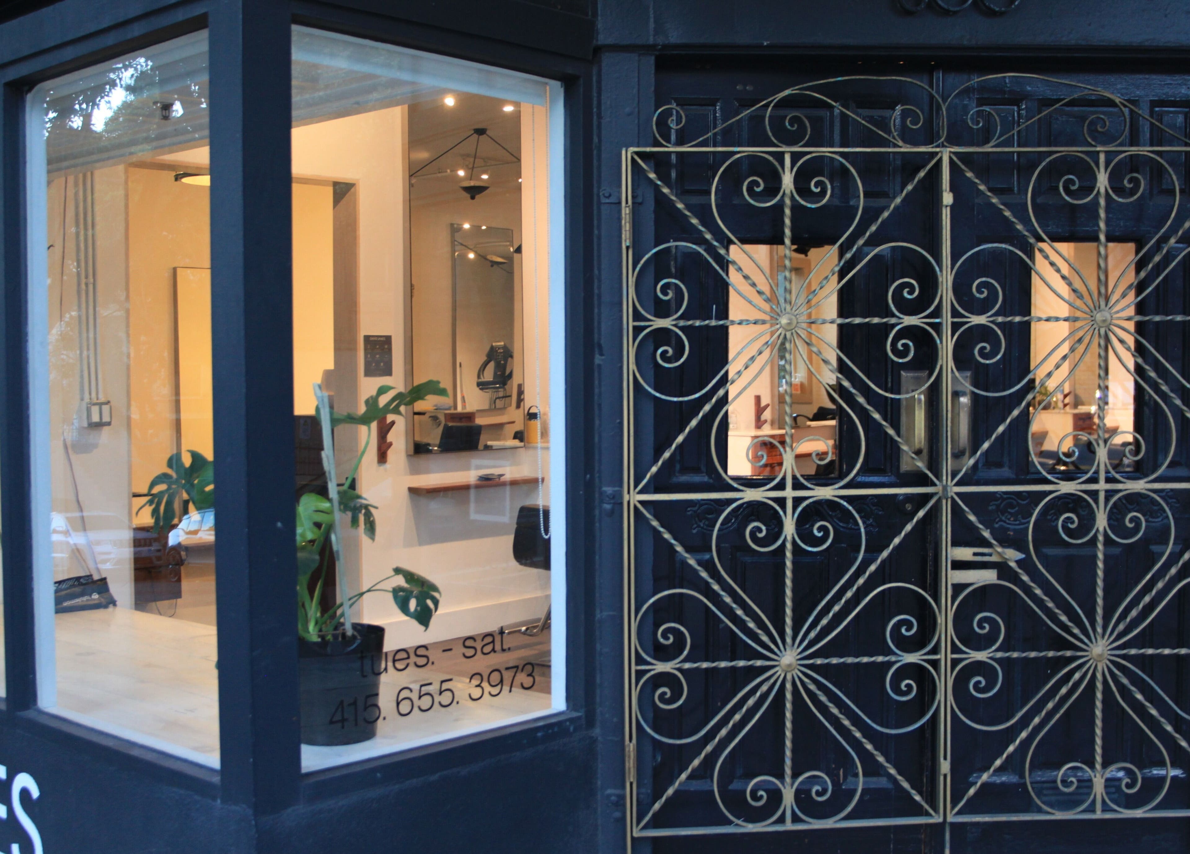 Entrance of David James San Francisco, a stylish venue in San Francisco, California, US with decorative ironwork.