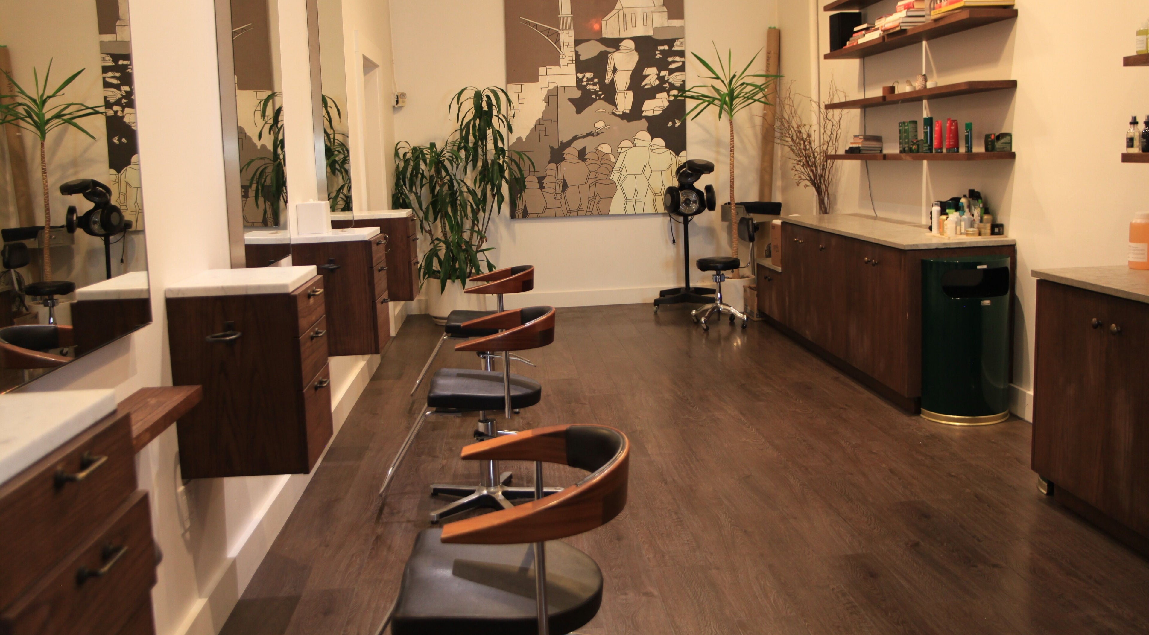 Modern salon at David James San Francisco, elegant decor, San Francisco, California, US.