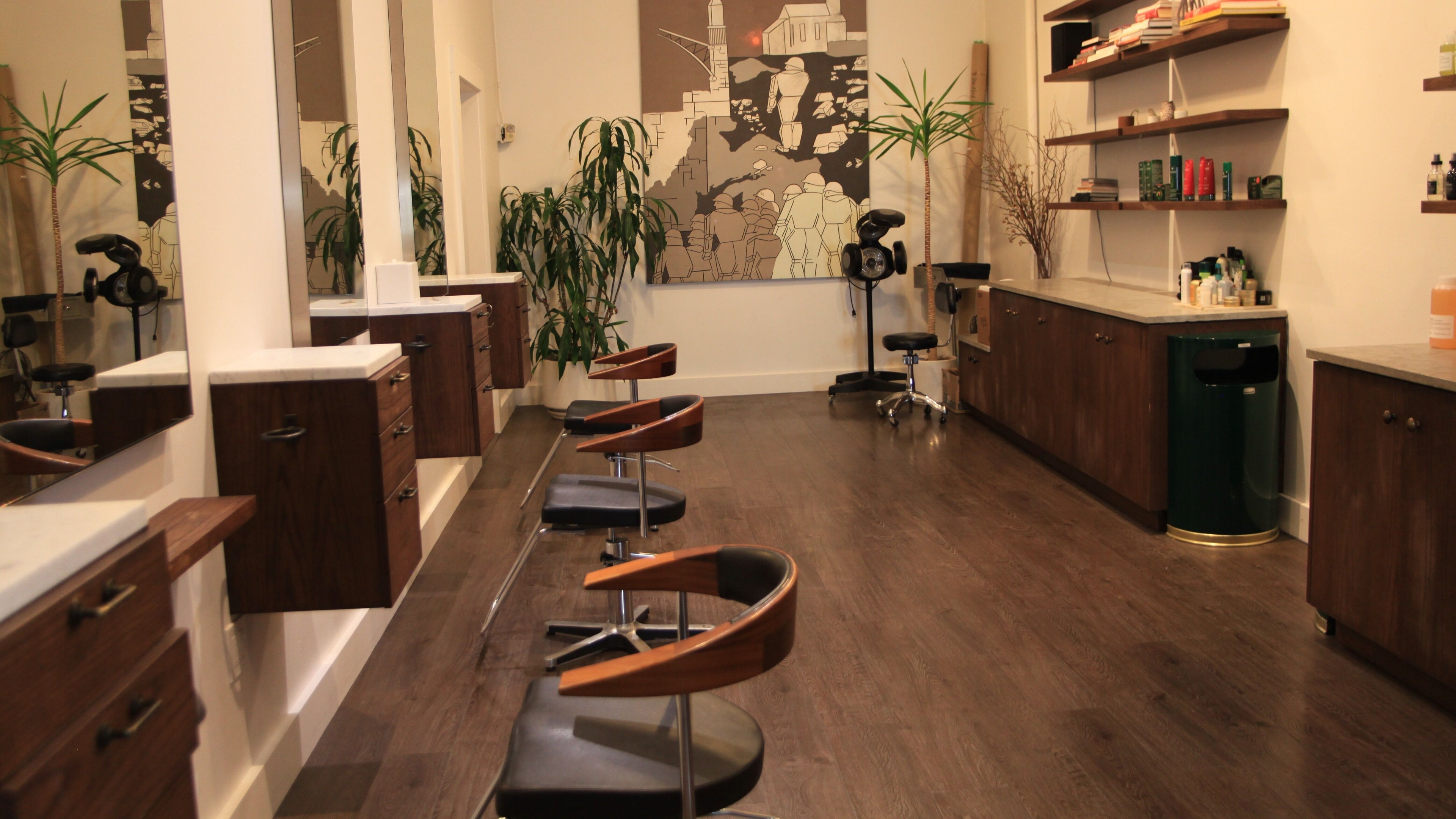 Modern salon at David James San Francisco, elegant decor, San Francisco, California, US.