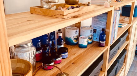 Holistic products display at Balanced & Blissed - The Retreat, Whitfield, England, GB enhancing wellness.