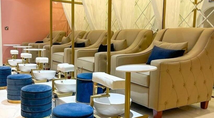 Elegant pedicure chairs at Backstage Beauty Lounge Center, Abu Dhabi, AE for a relaxing spa experience.