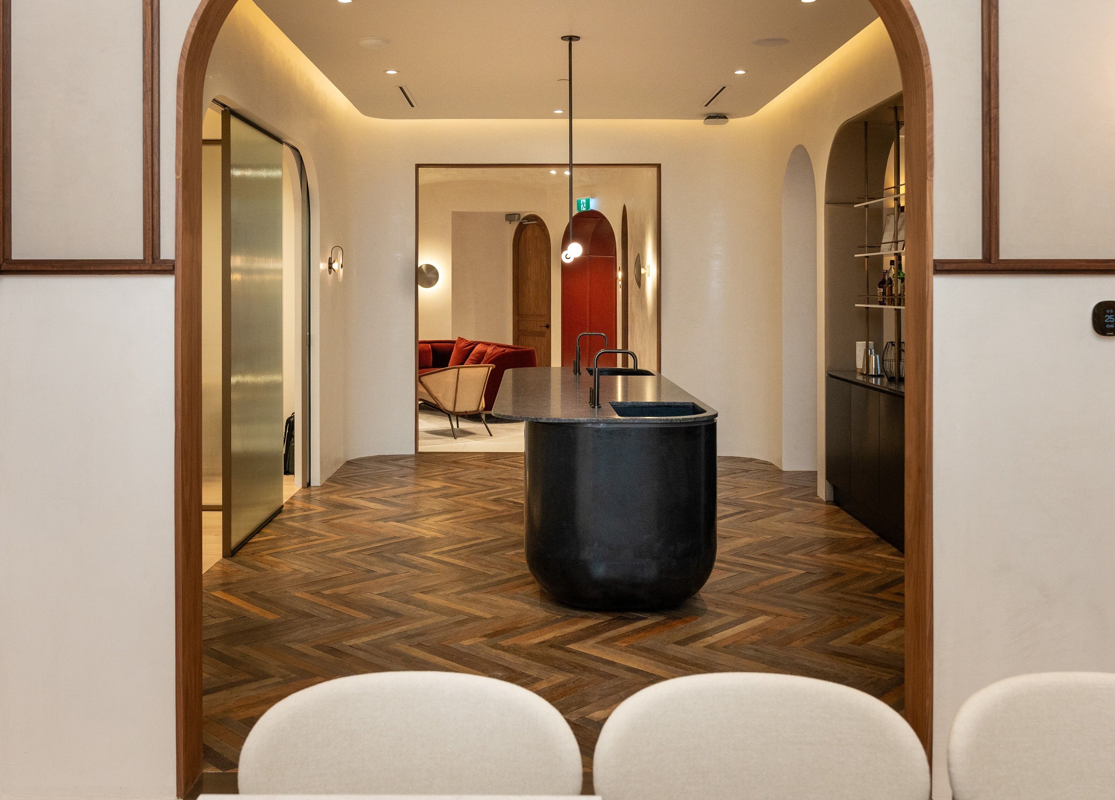 Elegant interior of Pemberley Springs SPA EDEN featuring sleek wood floors and modern design in Toronto, Ontario, CA.