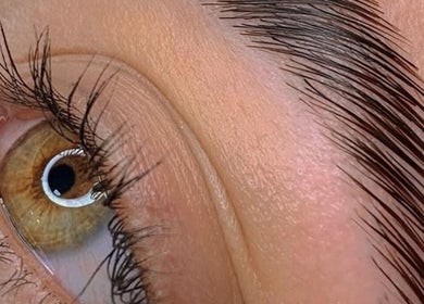 Close-up of expertly shaped eyebrow at Urban Brows West, Edmonton, Alberta, CA, highlighting lash detail.
