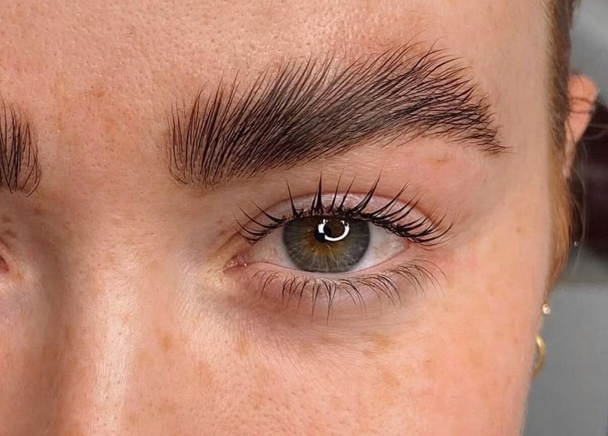 Close-up of perfectly shaped brows at Urban Brows West, Edmonton, Alberta, CA, highlighting beauty services.