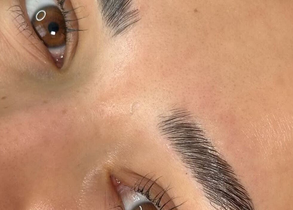 Close-up of perfectly shaped eyebrows at Urban Brows West, Edmonton, Alberta, CA.