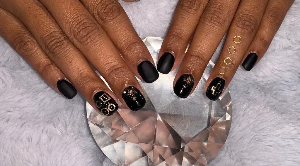 Stylish black and gold nail art at Lux Beauty Studio x Nae, Holetown, Saint James, BB.