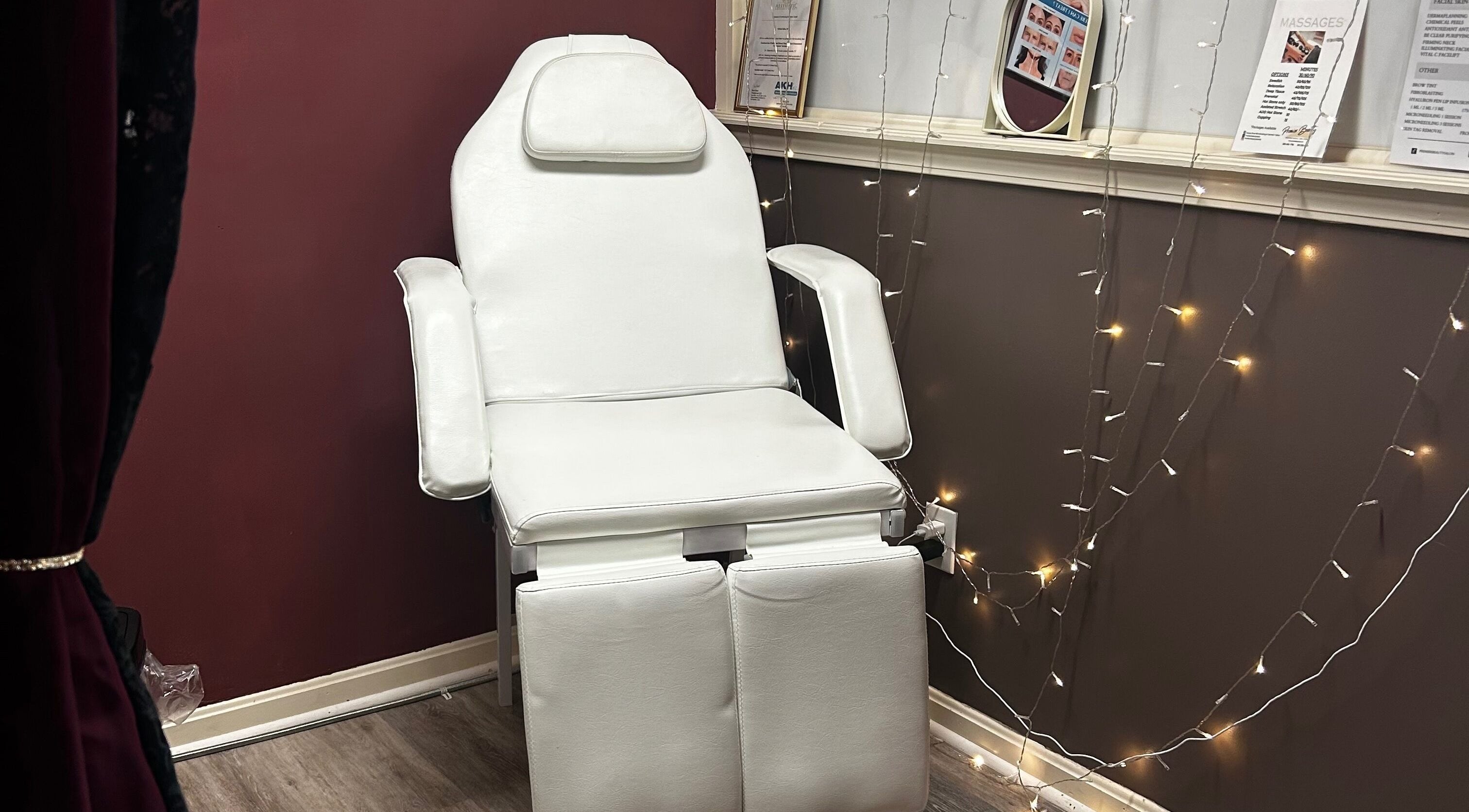 Luxurious spa chair at Premier Beauty E - Town, Elizabethtown, Kentucky, US offering relaxation and beauty services.