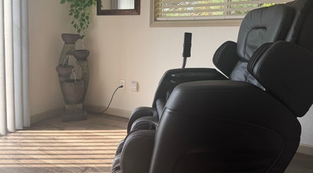 Relaxing massage chair and water feature at Skinfluential LLC, West Linn, Oregon, US.