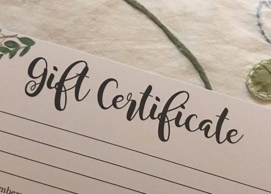 Elegant gift certificate from Skinfluential LLC, West Linn, Oregon, US, featuring floral design.