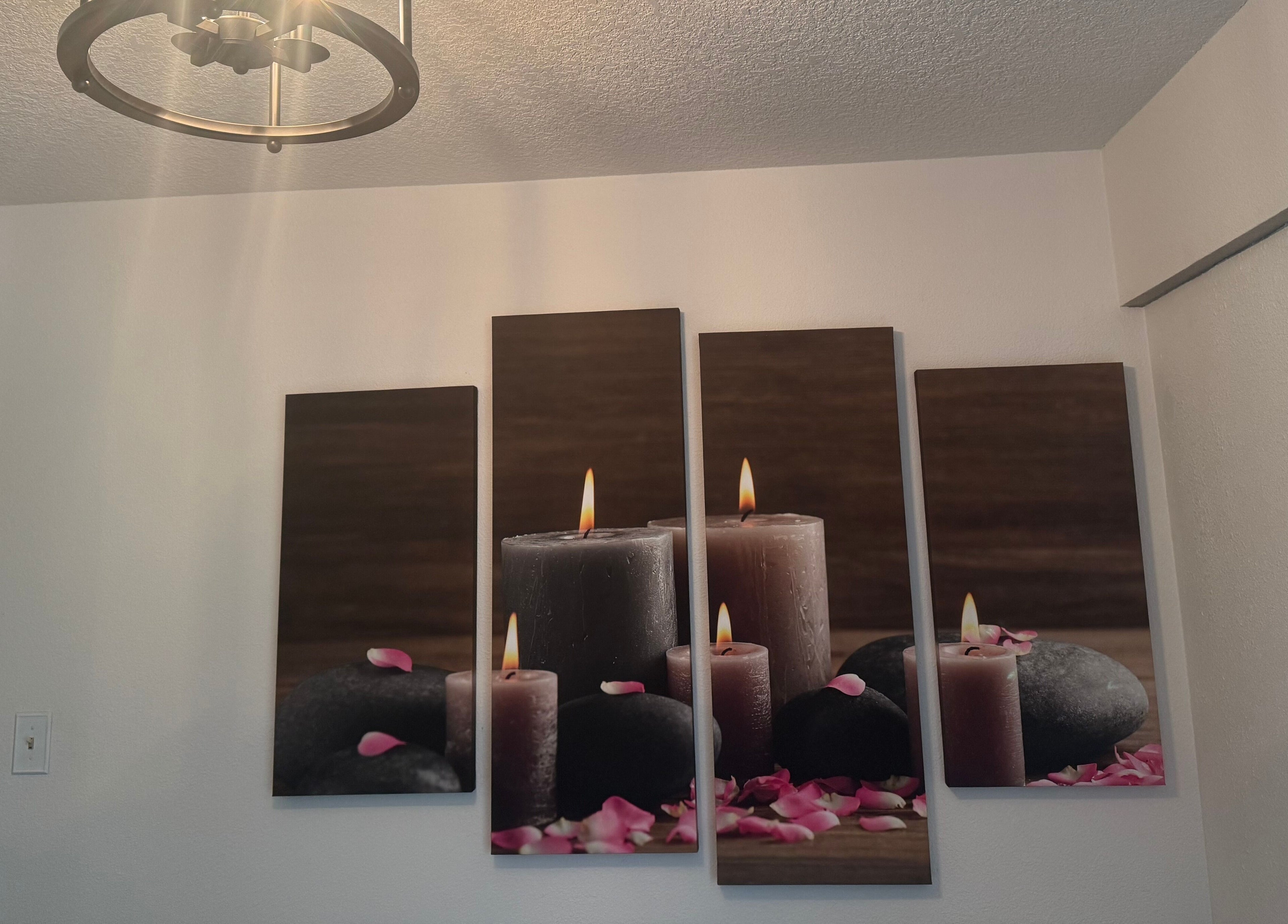Serene candle wall art in Skinfluential LLC, West Linn, Oregon, US for a calming ambiance.