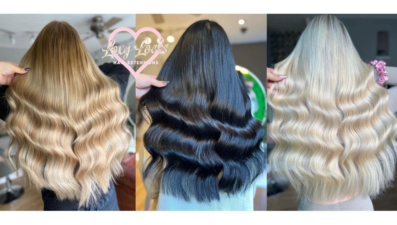 Luscious hair extensions in blonde, black at Loxy Locks Hair Extensions, Belper, England, GB.