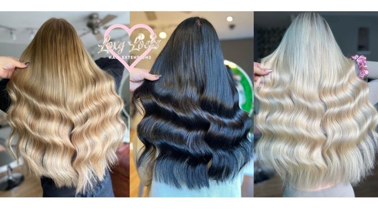 Luscious hair extensions in blonde, black at Loxy Locks Hair Extensions, Belper, England, GB.