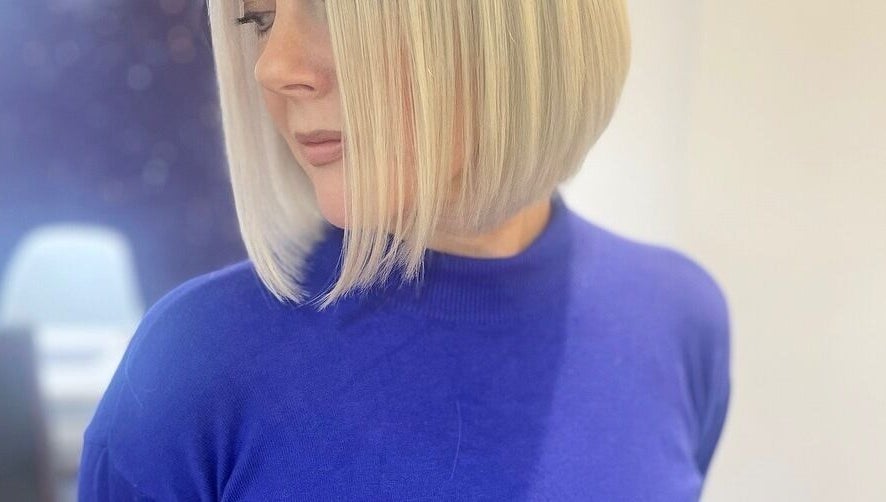 Stylish blonde bob haircut by Kerry Miller Hair in Cove Bay, Scotland, GB.