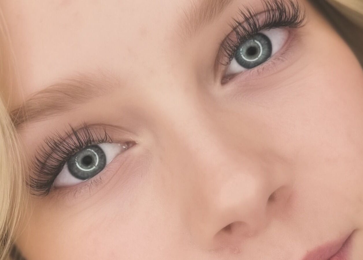 Close-up of lashes done at Lash & Glow Beauty Studio, Elmira, Ontario, CA showcasing stunning volume.