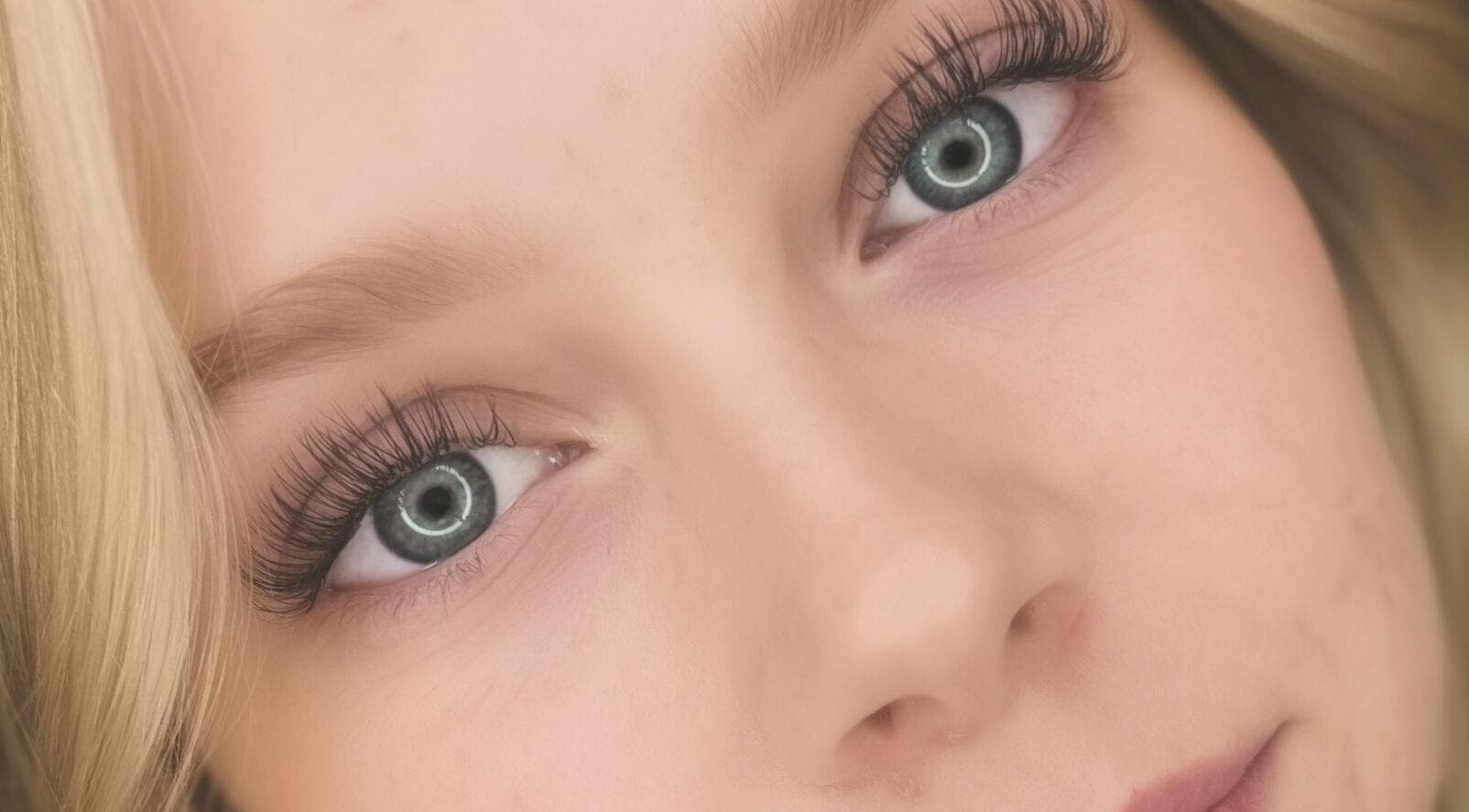 Close-up of lashes done at Lash & Glow Beauty Studio, Elmira, Ontario, CA showcasing stunning volume.