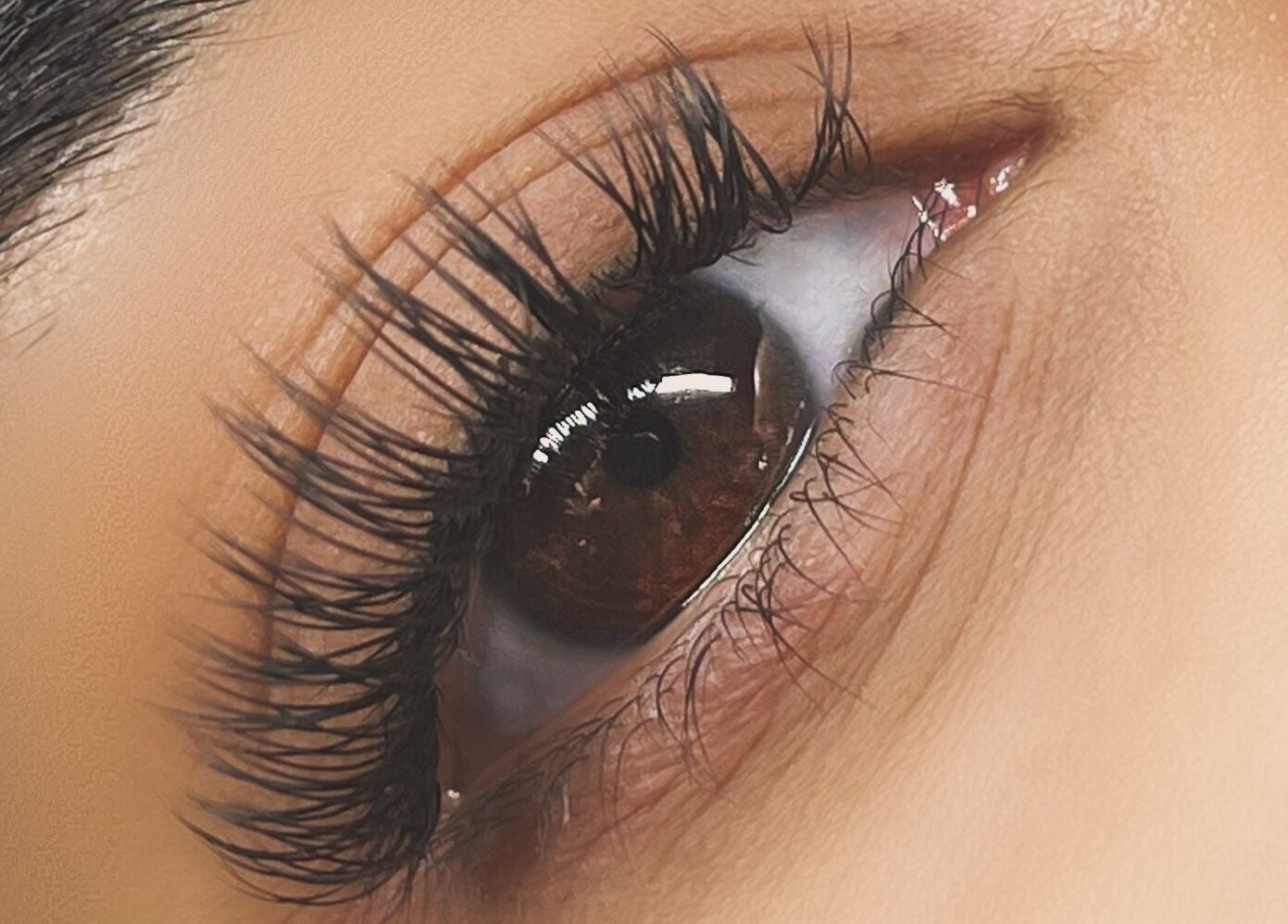 Close-up of elegant eyelash extensions at Lash & Glow Beauty Studio, Elmira, Ontario, CA.