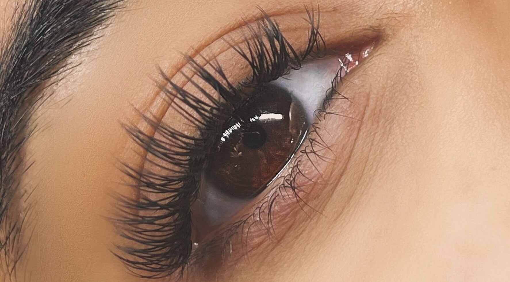 Close-up of elegant eyelash extensions at Lash & Glow Beauty Studio, Elmira, Ontario, CA.
