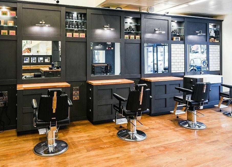 Modern hair cutting stations at Gould Barbers Basildon (Pitsea), located in Basildon, England, GB.