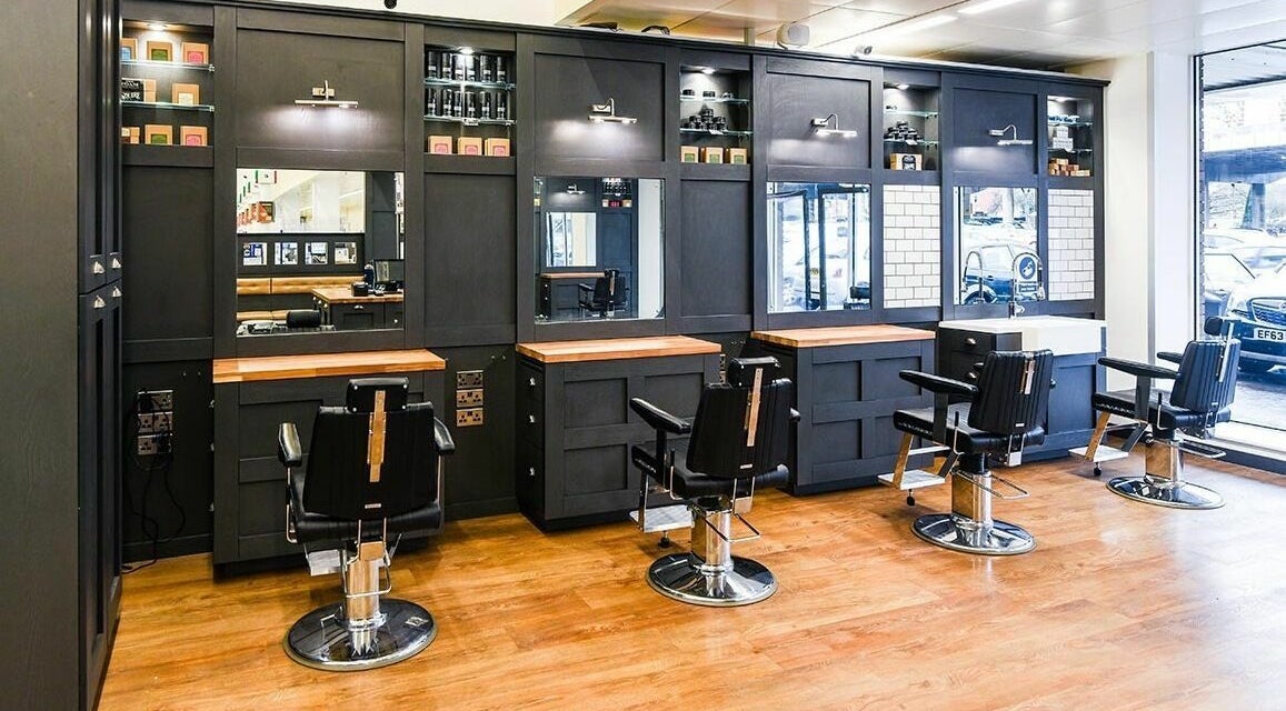 Modern hair cutting stations at Gould Barbers Basildon (Pitsea), located in Basildon, England, GB.