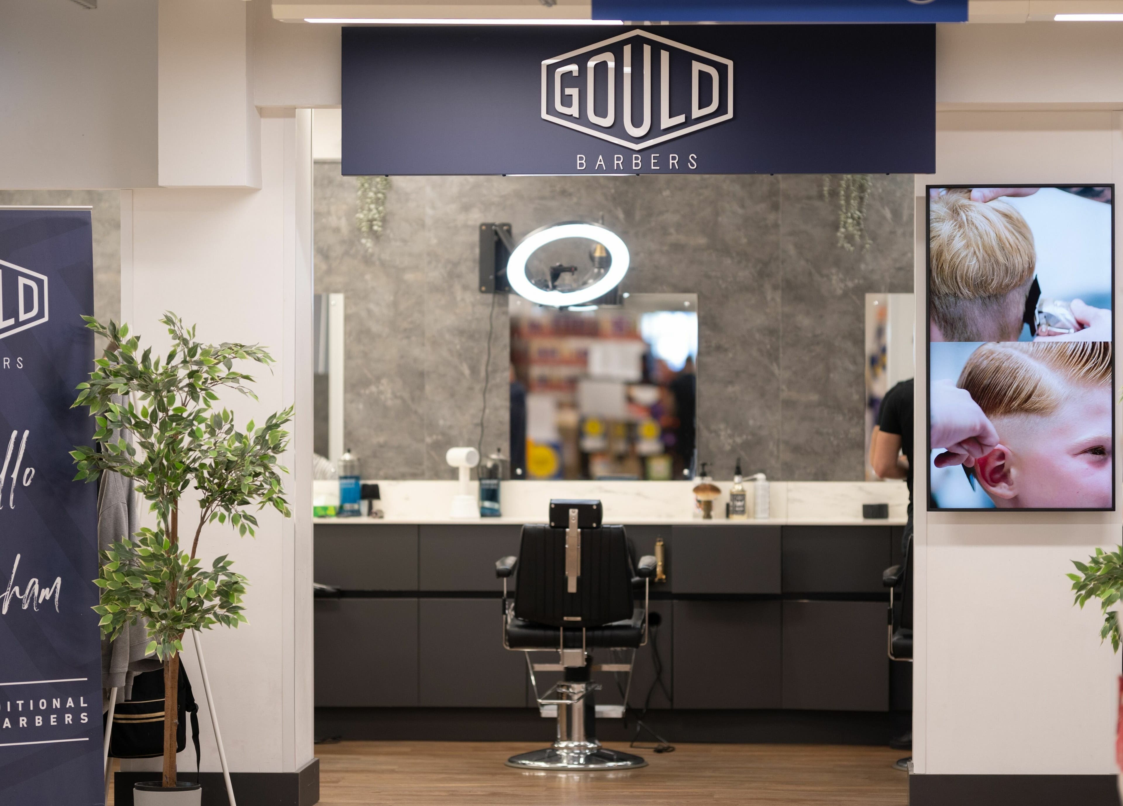 Modern interior of Gould Barbers Horsham, inviting and stylish in Horsham, England, GB.
