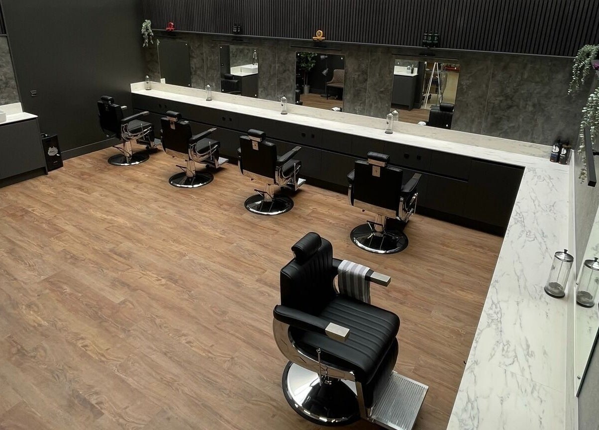 Modern barber chairs at Gould Barbers West Bromwich, West Bromwich, England, GB.