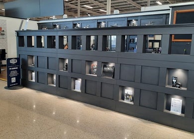 Stylish product displays at Gould Barbers Long Eaton, Long Eaton, England, GB.