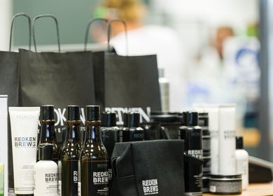 Redken Brews products on display at Gould Barbers Long Eaton, Long Eaton, England, GB.