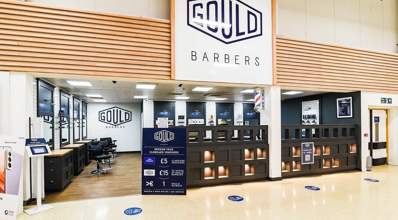 Gould Barbers Coventry entrance showcasing sleek interior in Coventry, England, GB.