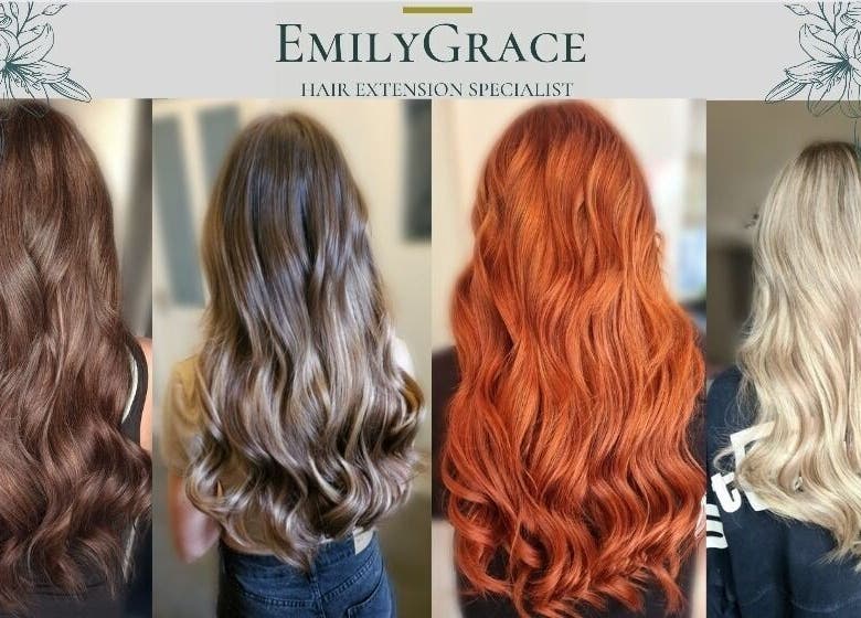 Variety of hair extensions at Emily Grace Extensions, Billingham, England, GB showcasing vibrant, wavy styles.