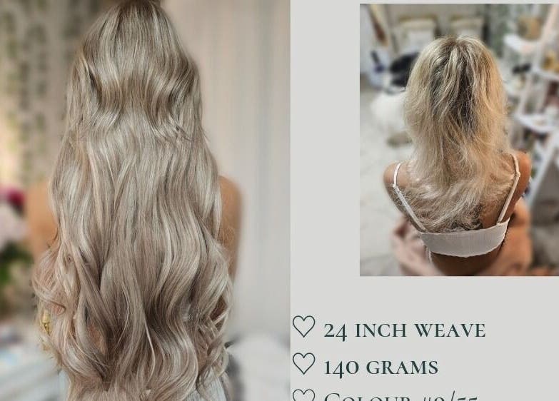 24-inch hair weave transformation at Emily Grace Extensions, Billingham, England, GB featuring silky, wavy extensions.