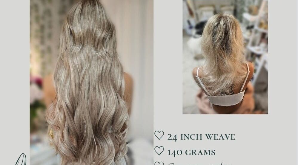 24-inch hair weave transformation at Emily Grace Extensions, Billingham, England, GB featuring silky, wavy extensions.