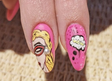 Vibrant pop art nails design at michdylan, Benoni, Gauteng, ZA featuring comic book graphics.