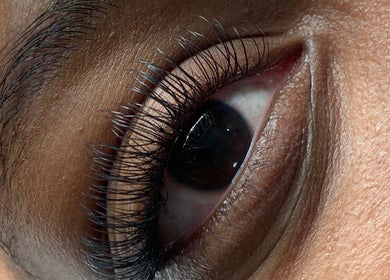 Close-up of eyelash extensions at Definedbylashes, Birmingham, England, GB showcasing precision and detail.