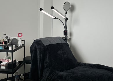Cozy beauty setup with tools at Definedbylashes, Birmingham, England, GB for relaxing treatments.