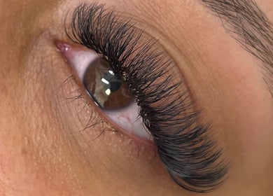 Close-up of detailed eyelash extensions at Definedbylashes, Birmingham, England, GB.