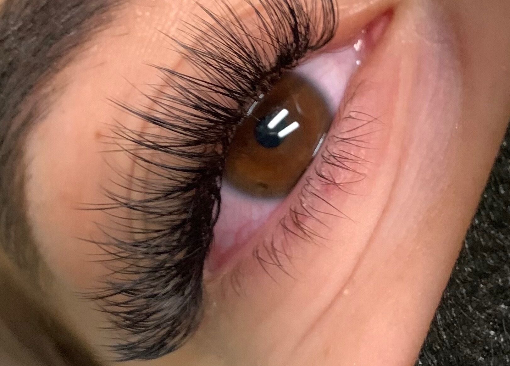 Close-up of beautifully enhanced lashes at Definedbylashes, Birmingham, England, GB.