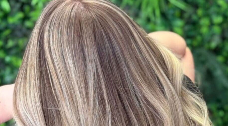 Blonde hair with highlights at R M Hairdressing, Inverness, Scotland, GB.