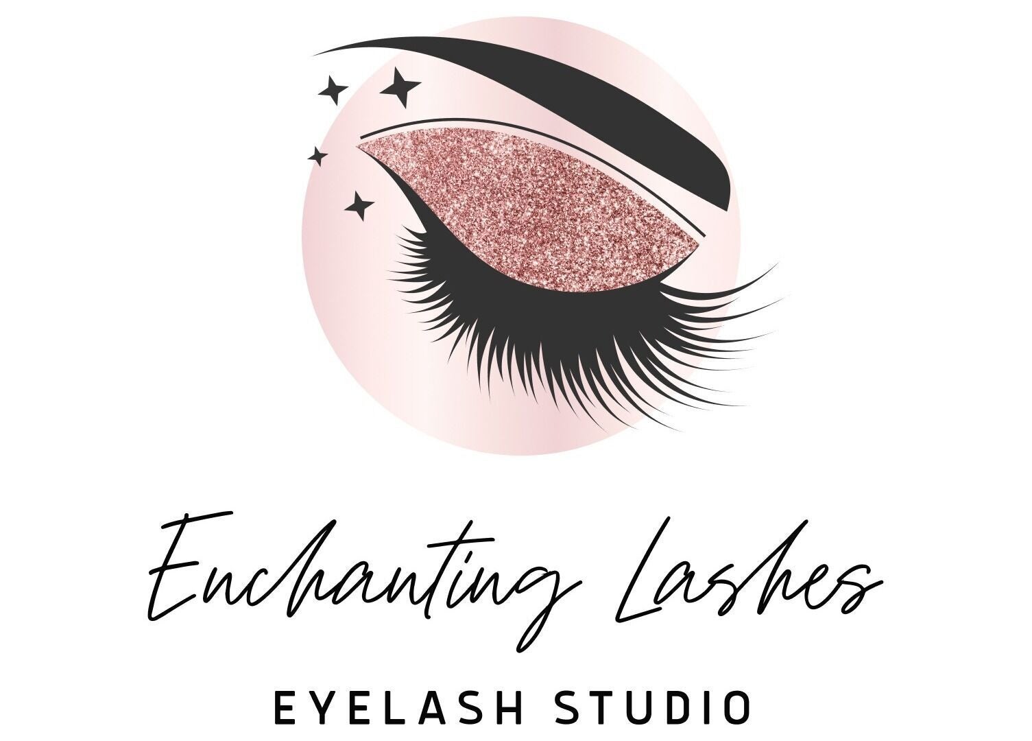 Elegant logo of Enchanting Lashes, Rustenburg, North West, ZA, featuring glittery eyelash design.